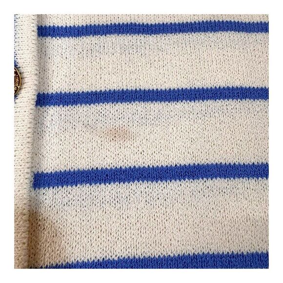 St. John Collection Blue & White Striped V Neck Button Up Cardigan Size 12 READ - Picture 3 of 9